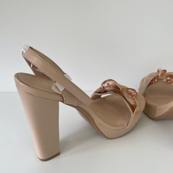 Nude chain link detail block stiletto heel | evening stiletto | size 9 - Picture 7 of 9